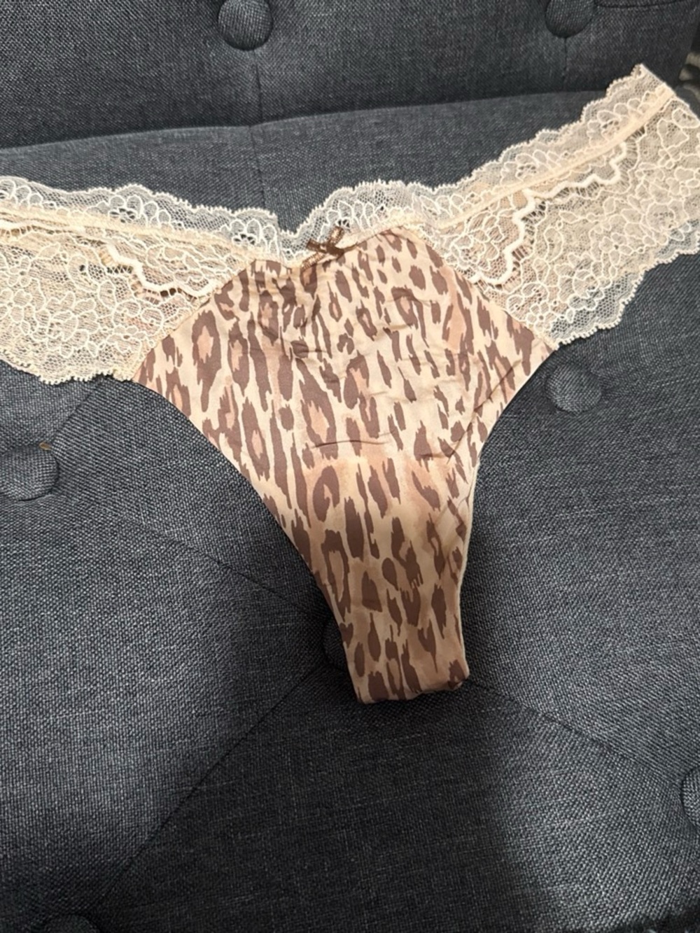 Victoria's Secret Beige and Brown Leopard Lace-Trim Thong